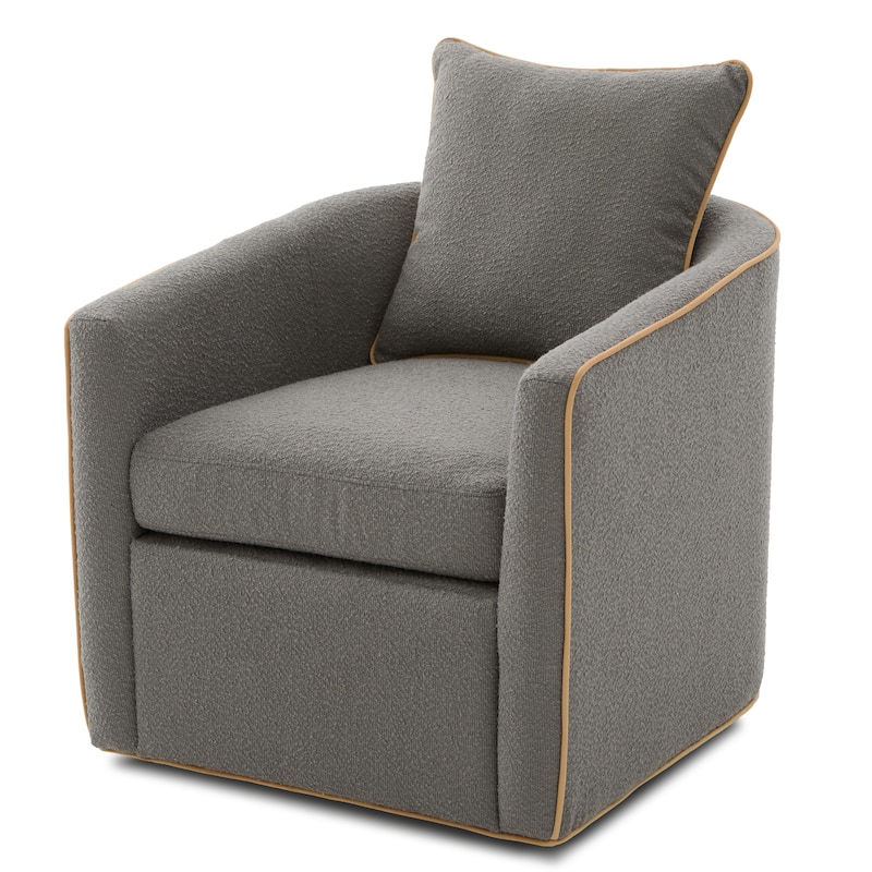 Roomfitters Round Swivel Accent Chair with Curved Backrest, Boucle Fabric Club Chair