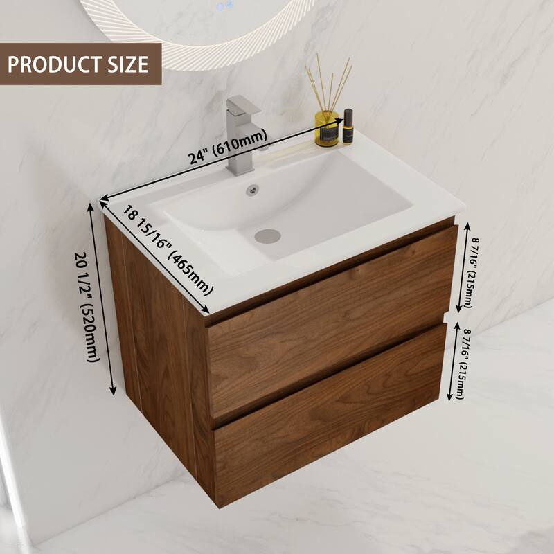 BNK 24"/30"/36'' Single Sink Bathroom Vanity with Two Soft Close Drawers