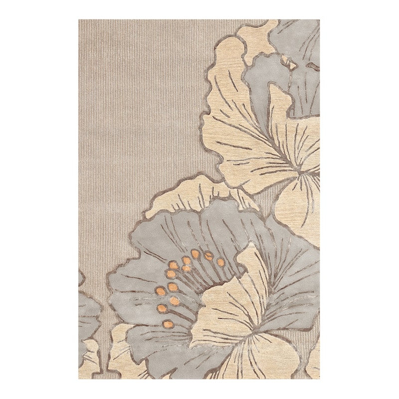 NICOLE MILLER NEW YORK Flora Grandeur Bloom Handcrafted Wool Area Rug - 6' x 9' - Taupe - Rectangle