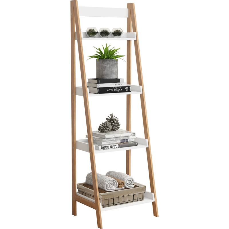 4-Tier Solid bamboo Wood "A" Frame Ladder Display Bookshelf