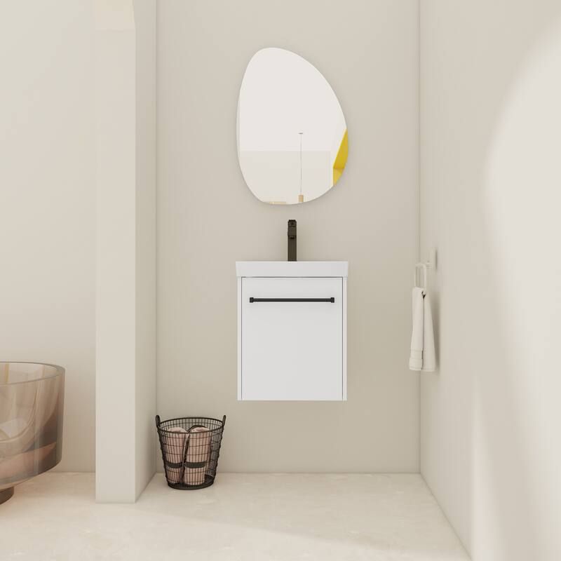 18'' Wall-Mounted Bathroom Vanity with Ceramic Sink, Soft-Close Door, and Storage for Small Spaces
