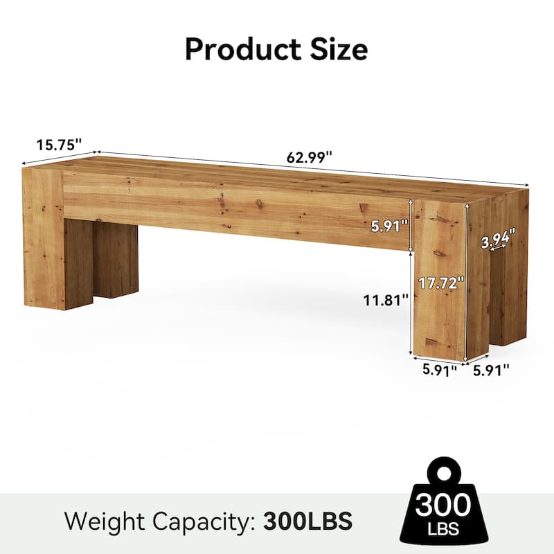 Solid Wood Dining Bench, 63" Extra Long Kitchen Table Bench for Dining Room, Kitchen, Restaurant