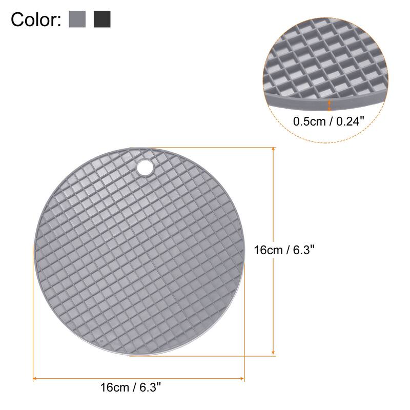 Silicone Trivet Mats 2pcs, Round Hot Pan Pads Drying Mat - Light Gray, Black - Light Gray, Black