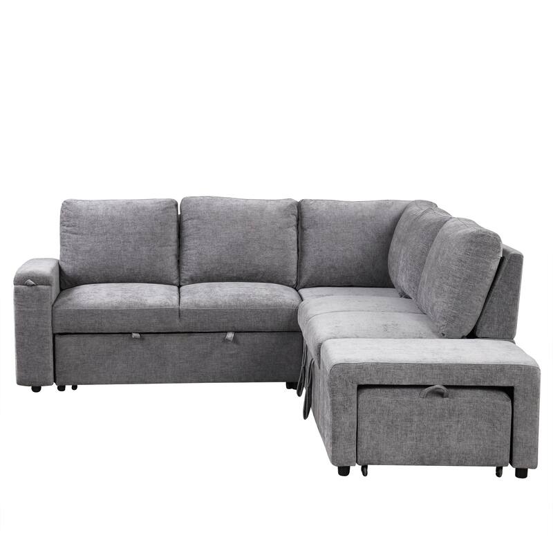 Grey 90.6'' L-Shaped Modular 6 Seater Sectional Sofa with Storage, USB Ports & Cup Holders, for Living Room or Office