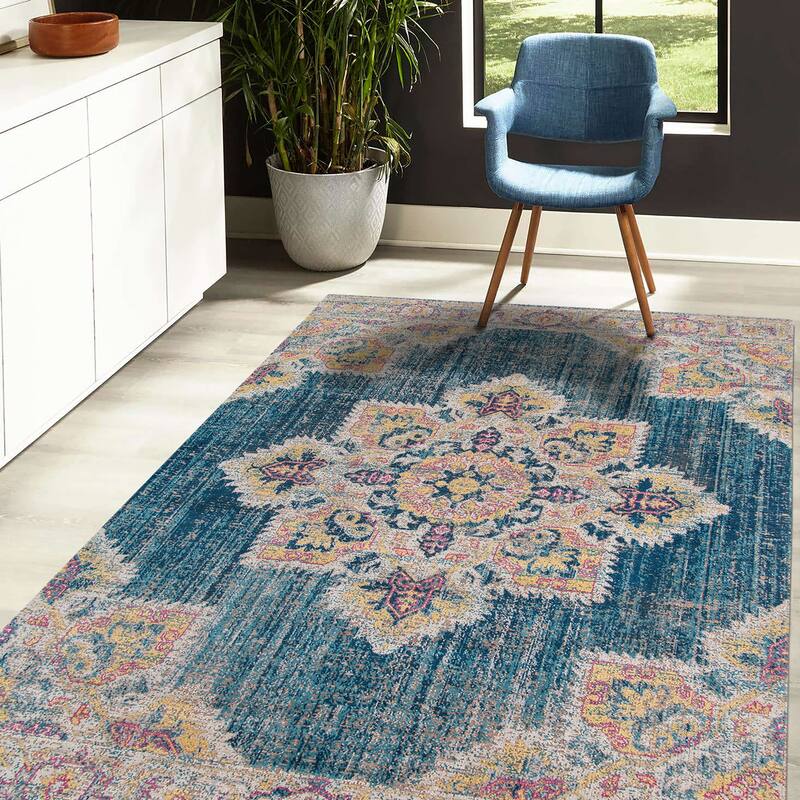 Ethereal Jensi Vintage Medallion Area Rug - 7'6" x 9'6" - Turquoise