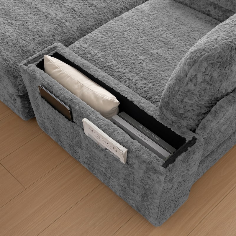 2-Piece Oversized Accent Chair & Ottoman Sets, Single Sofa Reading Couch Chaise Lounge with Storage Ottoman & Cup Holders