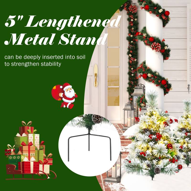 Gymax 2PCS Pre-Lit Snow Flocked Christmas Tree Pathway Xmas Tree w/ 8 - See Details