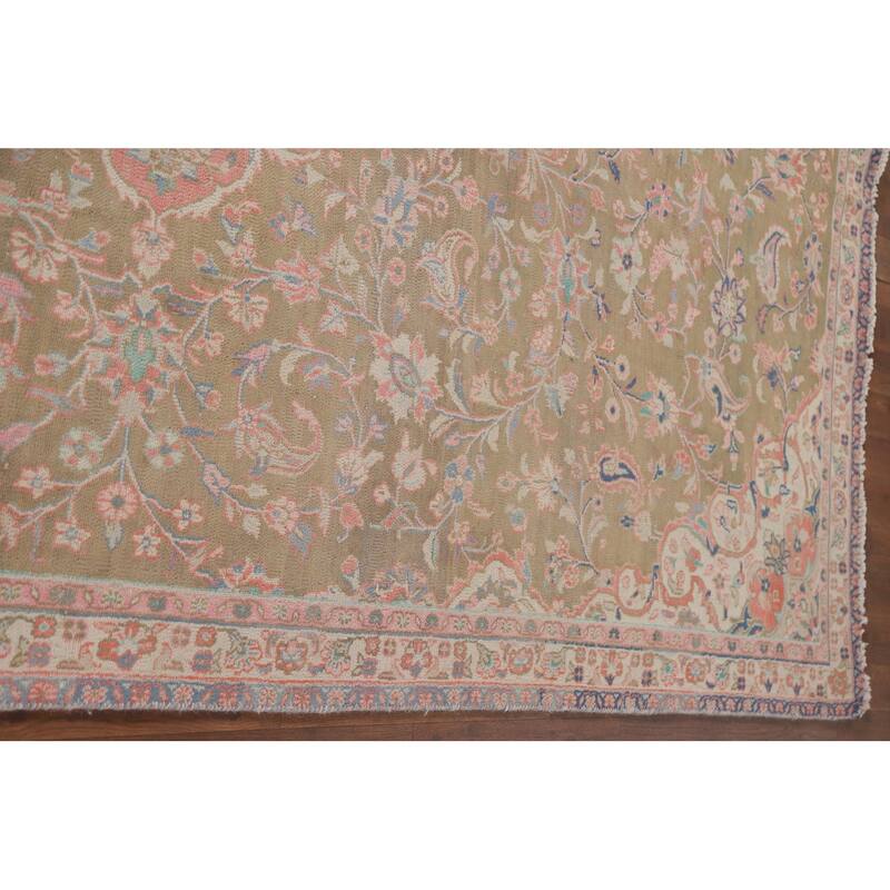 Hand Knotted Oriental 100% Wool Carpet Traditional Floral Green Mashad Area Rug - 9' 7'' X 6' 0''
