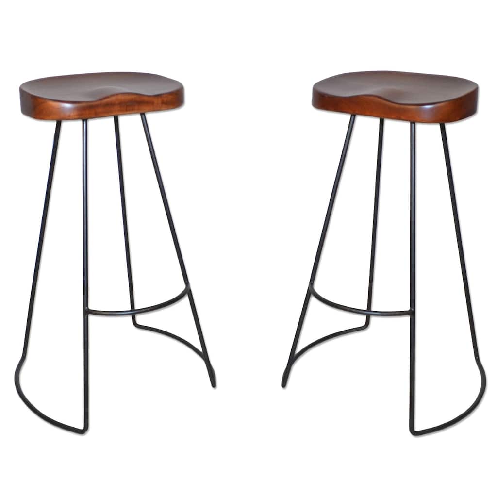 Set of 2 Chestnut Brown and Black Bar Stools with Curved Seat 31"
