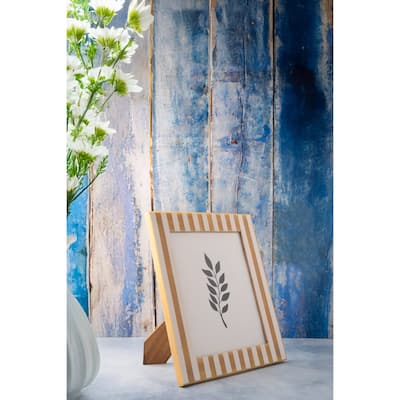 Striped Rectangular Picture Frame - for 8" x 10" Photo - Beige and White