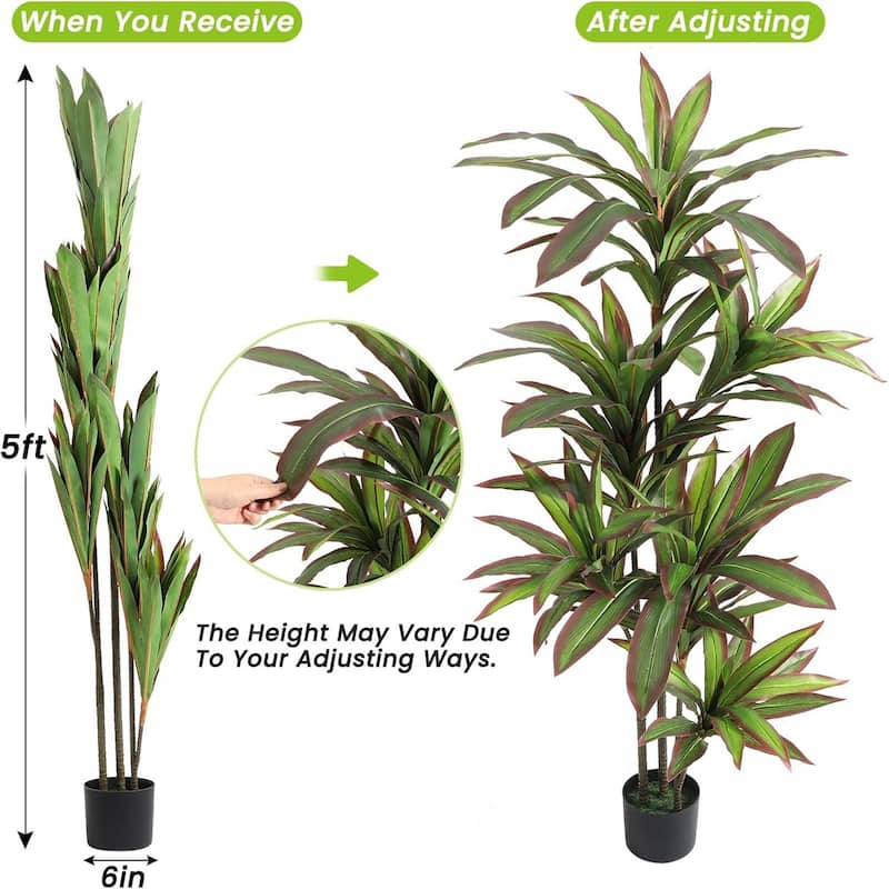 Red Edge Artificial Faux Yucca Dracaena Plant for Home Office Living Room Decor