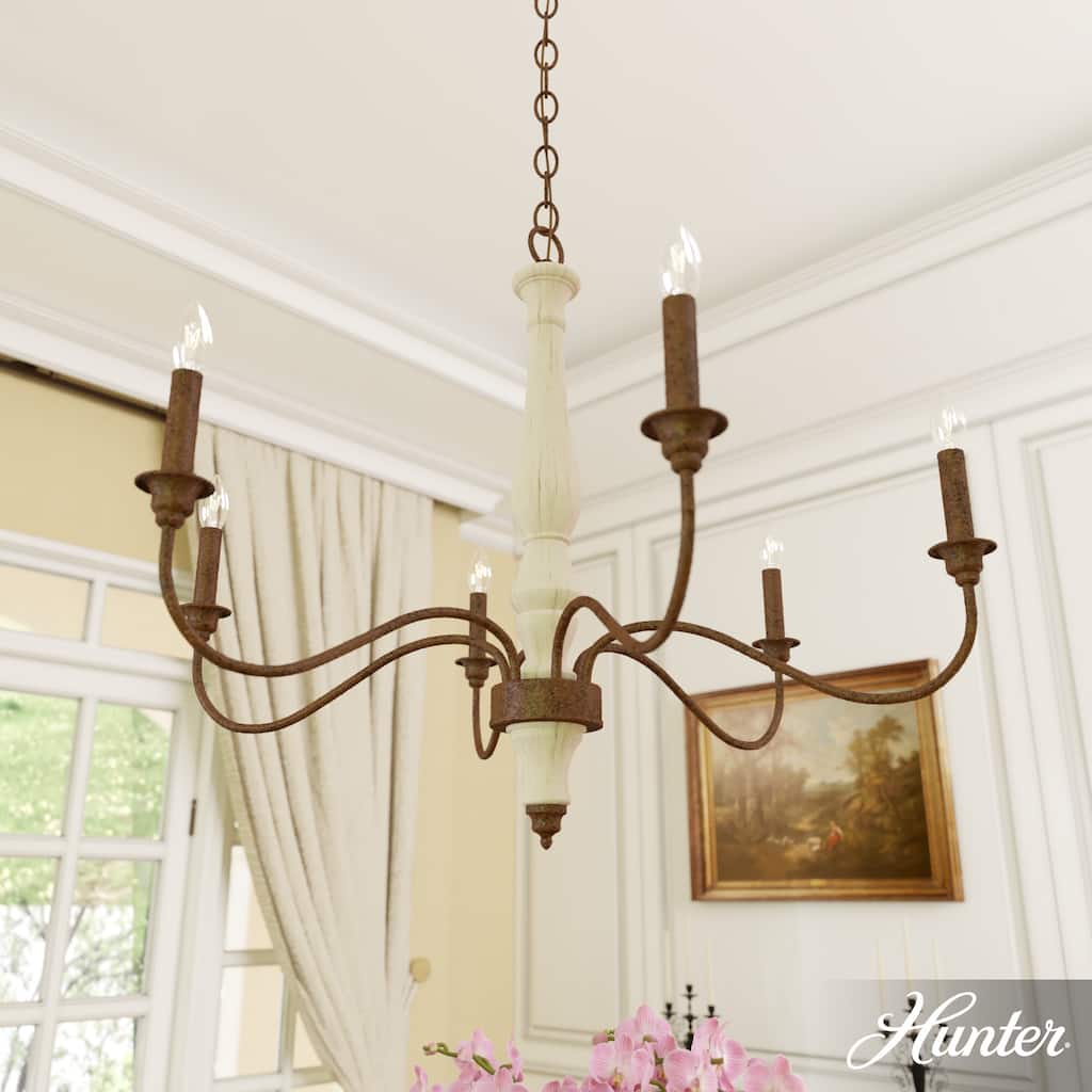 Hunter Teren 6-Light Chandelier - Dining Room, Entry, Living Room - French Country, Vintage, Farmhouse, Candle