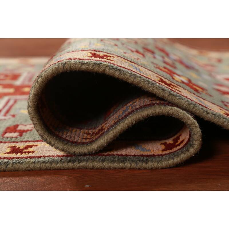 Hand Knotted Oriental 100% Wool Carpet Transitional Geometric Green Khotan Runner Rug - 7' 10'' X 2' 6''