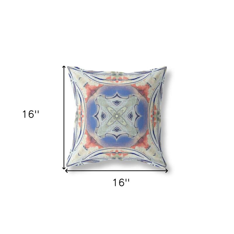 HomeRoots 16" X 16" Cream And Blue Blown Seam Geometric Indoor Outdoor Throw Pillow - 16.00' X '5.00' X '16.00