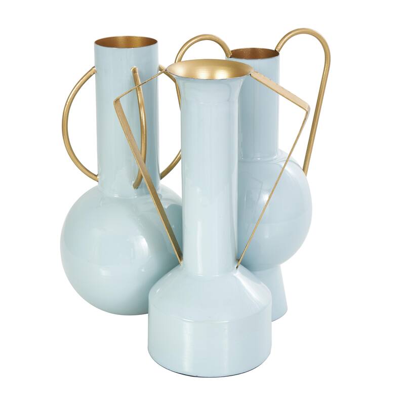 Metal Abstract Enameled Decorative Vase with Varying Shapes - Set of 3 Light Blue or Cream - CosmoLiving by Cosmopolitan