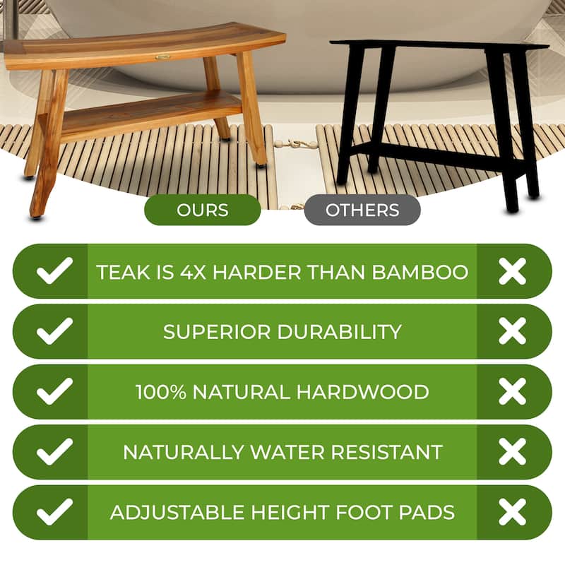 EcoDecors Satori EarthyTeak 34" Teak Wood Shower Bench with Shelf