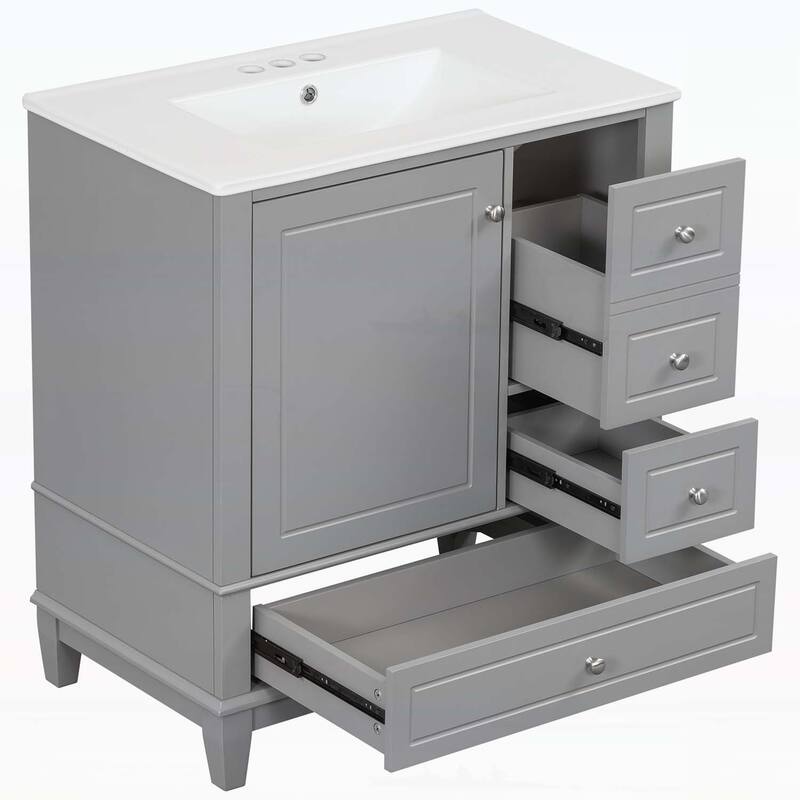 Freestanding Vanity Set with Shelf and Three Drawers,Soft Close Door