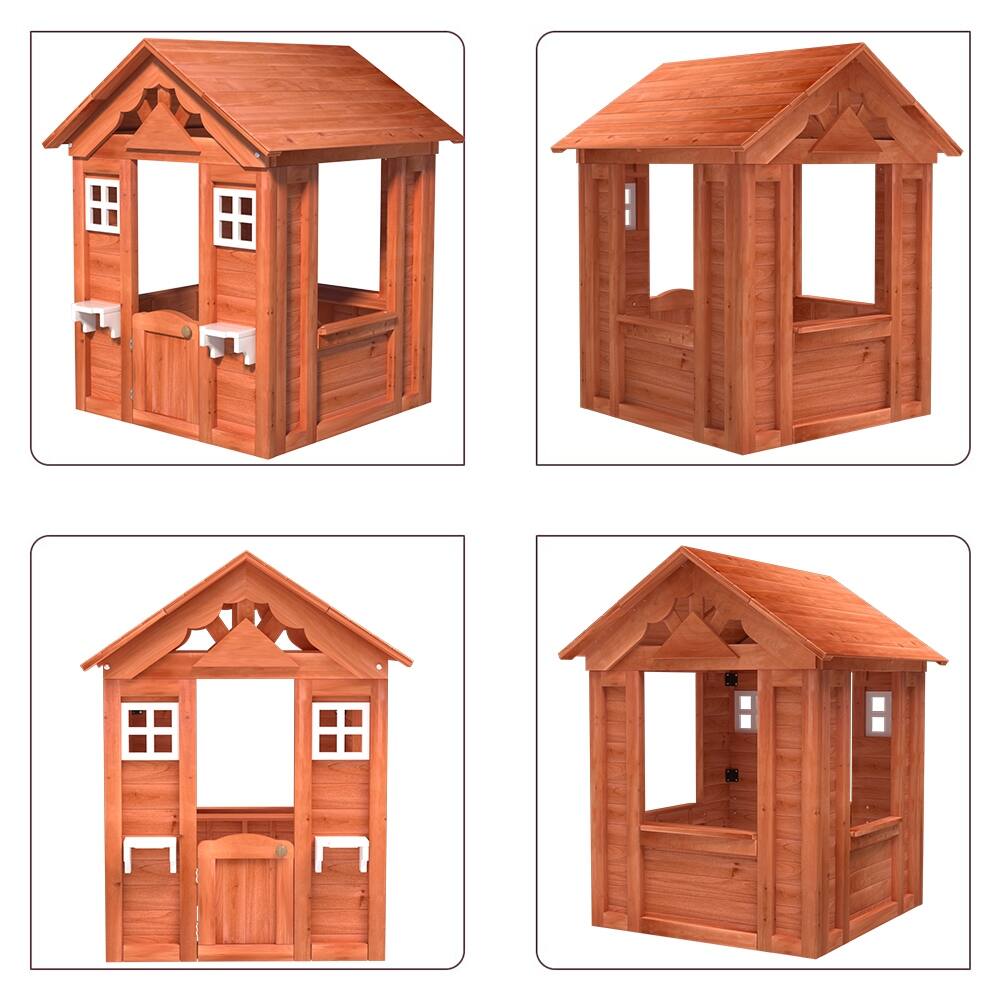 Outdoor Playhouse for Kids Fir Wood Game House Flowerpot Holder 42" L
