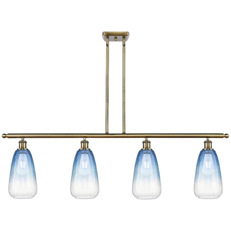Innovations Lighting Endless Possibilities Ballston - Brookhaven Almond - 4 Light 48" Stem Hung Island Light - Antique Brass/Sapphire Blue