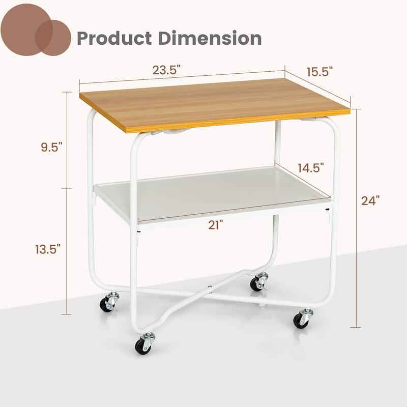 Gymax 2-Tier Folding Rolling Cart Kitchen Utility Cart Tool-Free
