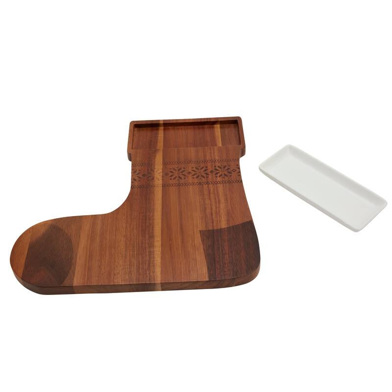 Tabletops Gallery Set of 2 Stocking Acacia Wood Serving Board with Ceramic Bowl