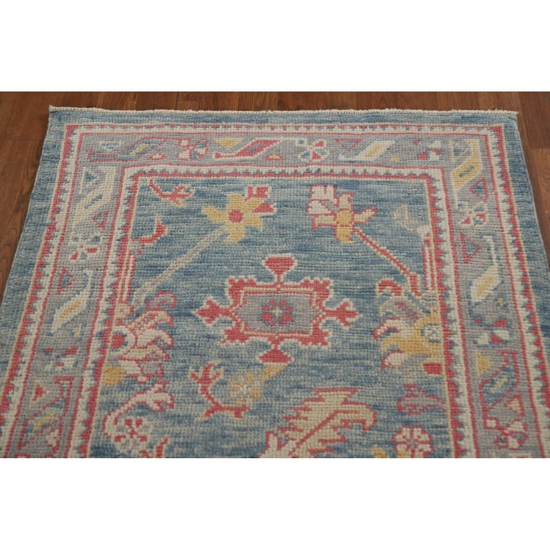 Vegetable Dye Oushak Turkish Runner Rug Handmade Floral Wool Carpet - 3'1"x 12'10"