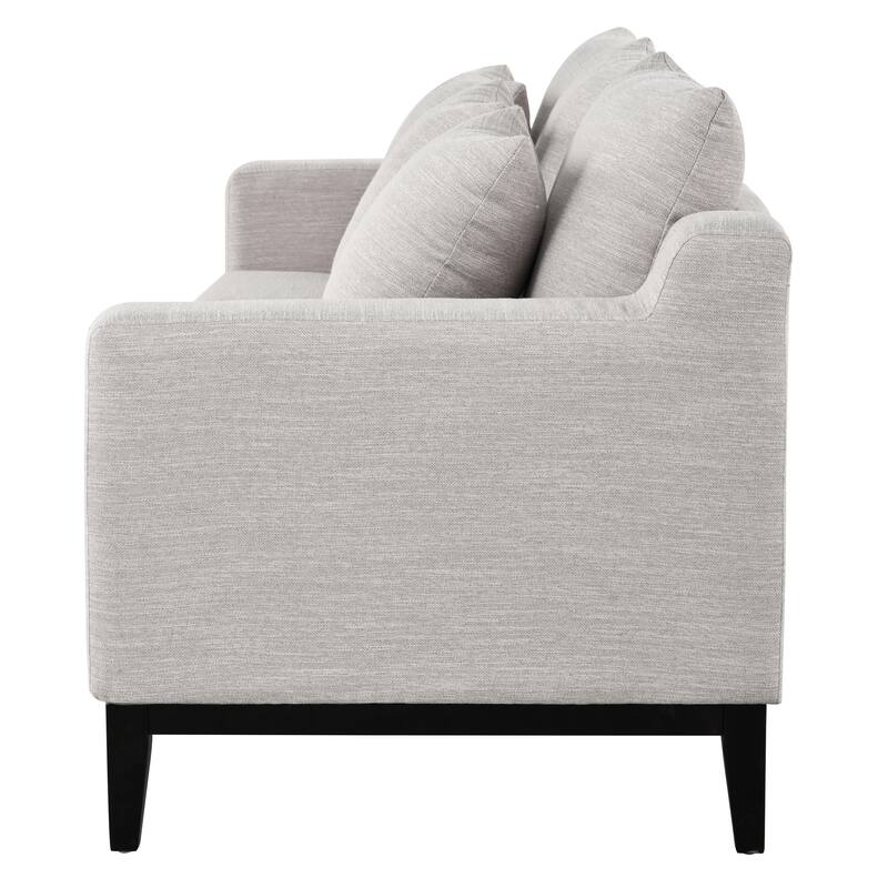 3 Seat Fabric Sofa, Couch Upholstered Leisure Couches with Deep Seats, Modern Square Arms Sofa with Wooden Legs