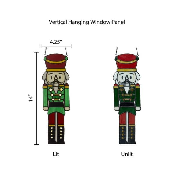 River of Goods Cornelius 14-Inch Red and Green Holiday Nutcracker Tiffany-Style Stained Glass Window Panel - 4.25" x 0.25" x 14"