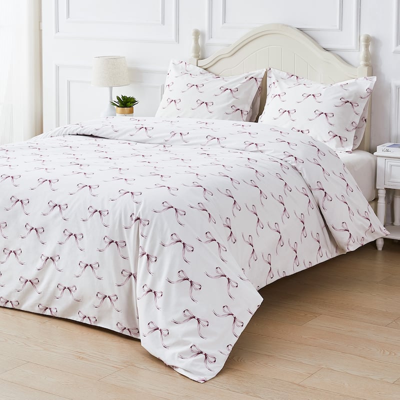 Garden House Cotton Bed Collection (Sheet Set And Duvet Set) - Twin - Pink Gentle Ribbons Duvet Set - 2 Piece