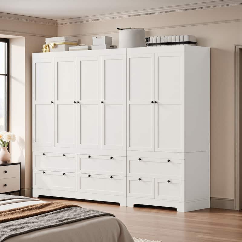 Pocassy 71" H Wardrobe Closet with Drawers with Doors and Storage