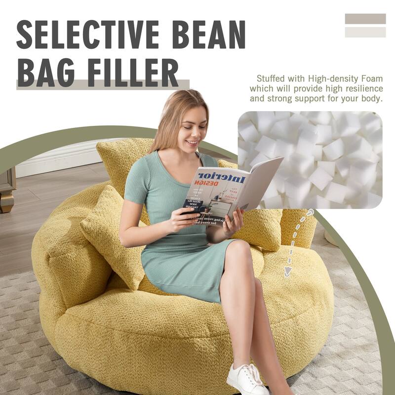 Chenille Upholstered Durable Comfort Lounger High Back Bean Bag Lazy Sofa With Three Pillows