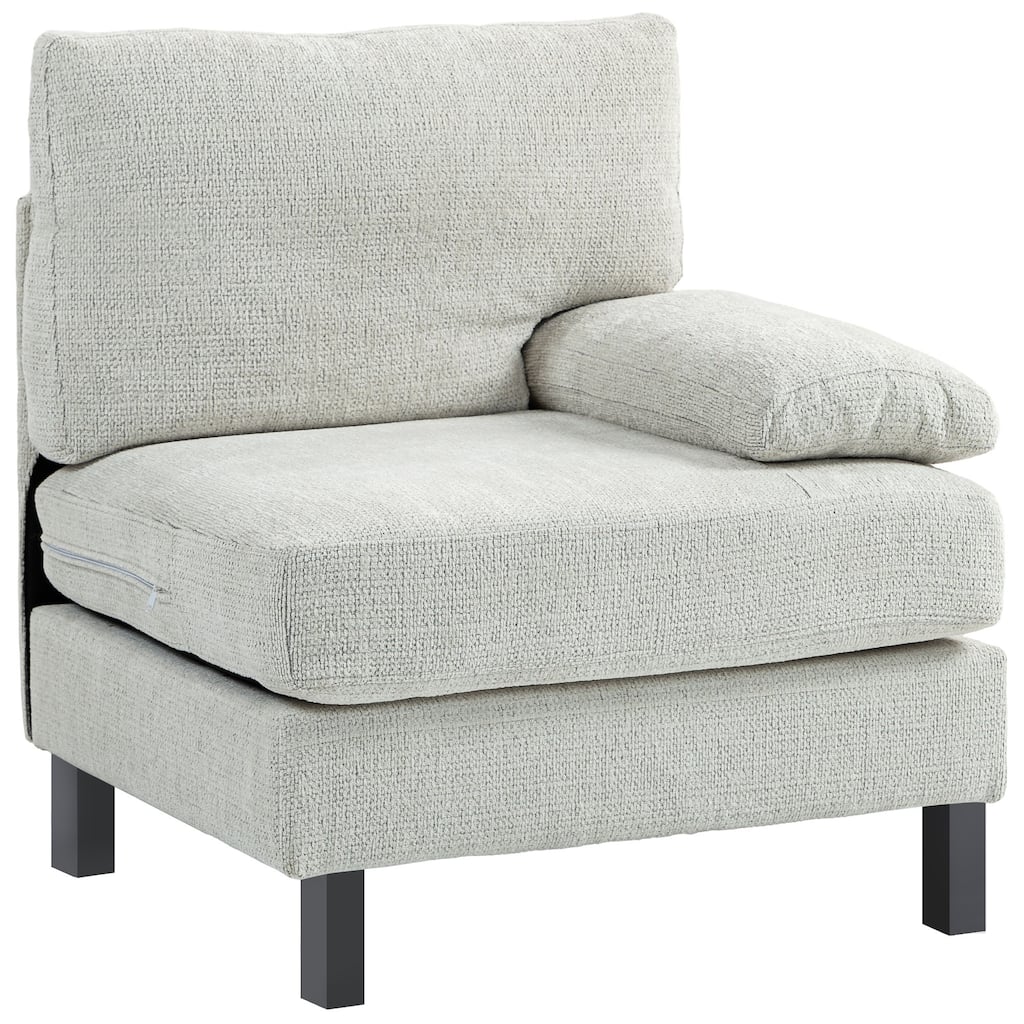 Modular Sectional Sofa Right Facing Armchair with Wood Legs and Pocket Spring, Cream White