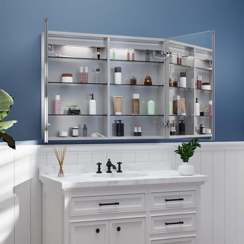 ExBrite LED Lighted Bathroom Medicine Cabinet with Mirror, Recessed or Surface