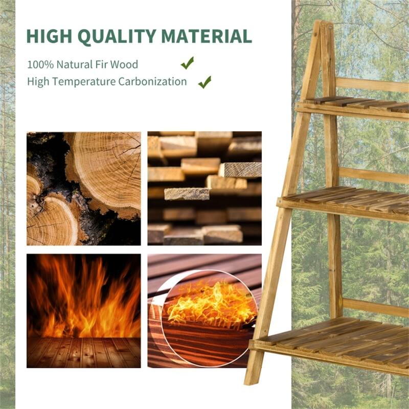 Natural Fir Wood 3 Tier Plant Stand Flower Display Rack for Garden Patio Indoor Use - 31.5" L x 14.75" W x 37" H