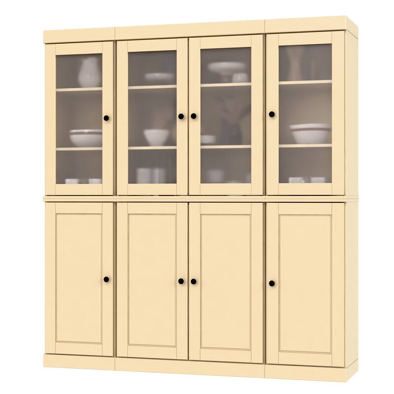 100% Solid Wood 65" Pantry China Cabinet with Solid, Frosted Glass Doors and Adjustable Shelves