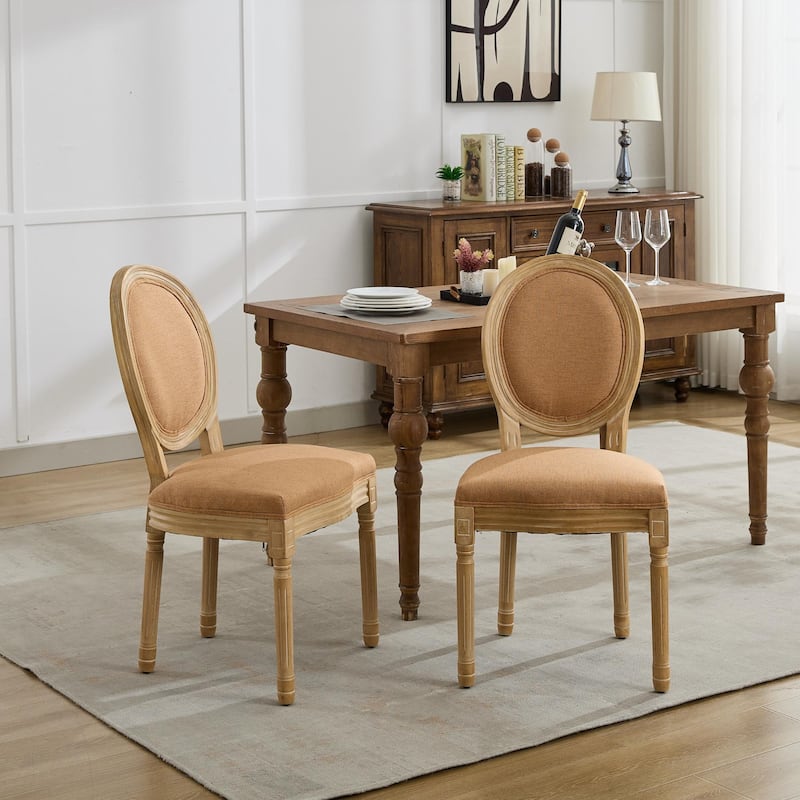 Modern Dining Chair Solid Wood Frame Linen Fabric Back Dining Chair, Set of 2