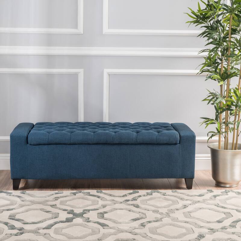 Modern Button-tufted Storage Ottoman Bench-Navy Blue