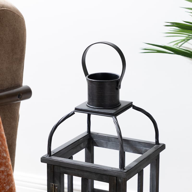 Glitzhome Farmhouse Wooden Metal Cage Candle Holders Patio Hanging Vintage Lanterns (Set of 2)