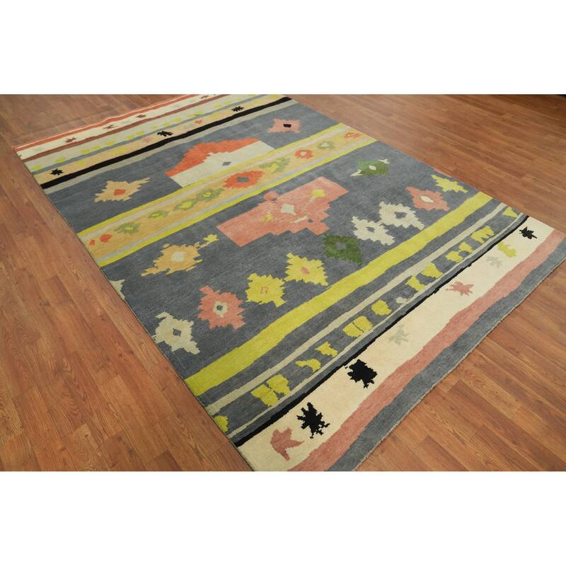 Vegetable Dye Gabbeh Turkish Area Rug Tribal Wool Carpet - 8' 10'' X 6' 0''