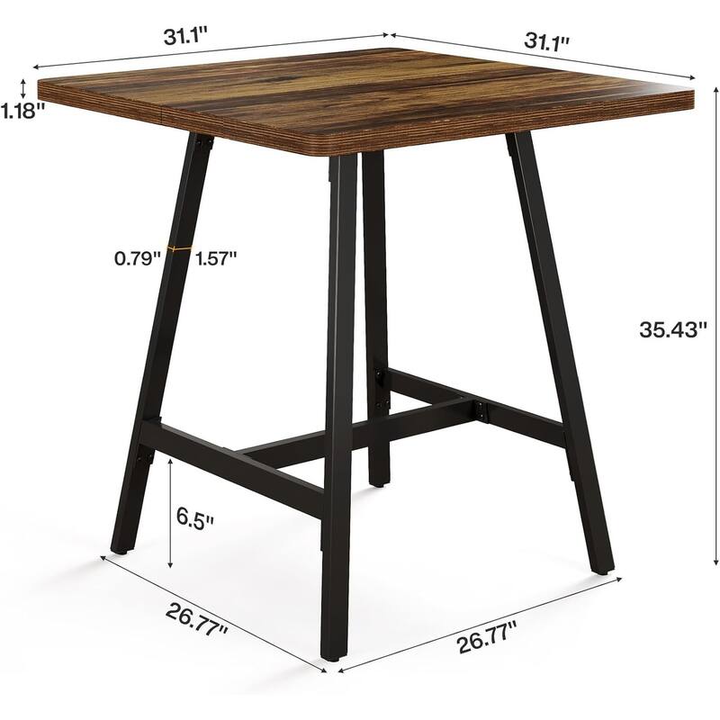 31.1" Square Industrial High Top Bar Pub Table, Small Kitchen Dining Table - 31.1" W × 31.1" D × 35.43" H