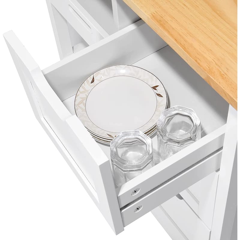 Kleio Solid Wood Top Kitchen Island Storage Cart with 3 Drawers Rolling Serving Trolley Cart