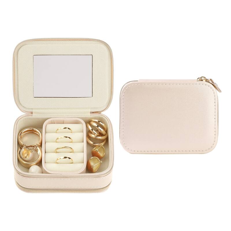 Travel Jewelry Box with Mirror for Girls' Gifts, Small Portable PU Leather Jewelry Organizer Case Storage Display Holder