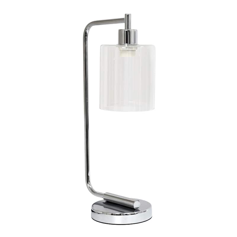 Simple Designs 18.8" Iron Lantern Desk Table Lamp with Glass Shade, Antique Brass, With LED Bulb