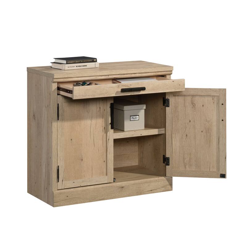Wood Farmhouse Library Base with Storage Drawer and Cubby, Brown
