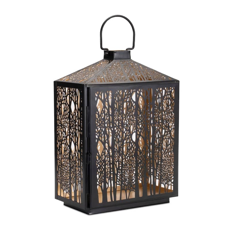 Cut-Out Forest Candle Lantern - 16.25" - Black and Gold