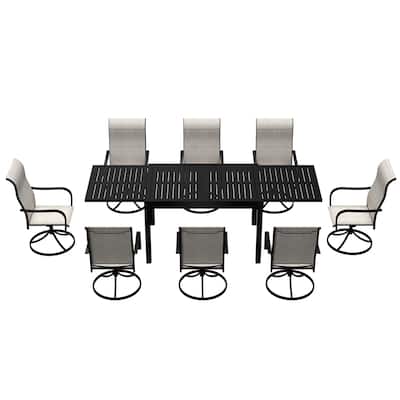 9 Piece Metal Frame Patio Dining Set, Aluminum Extendable Dining Table