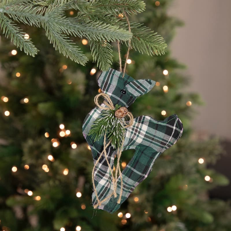 Plaid Deer with Pine Christmas Ornament - 7.75" - Green
