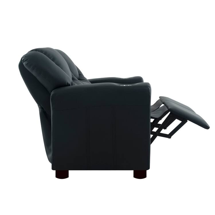 Kids Recliner Loveseat - Toddler Reclining Chair for Ages 3-5 with Cup Holders, Push-Back Recline, and Adjustable Footrest - Black,PVC