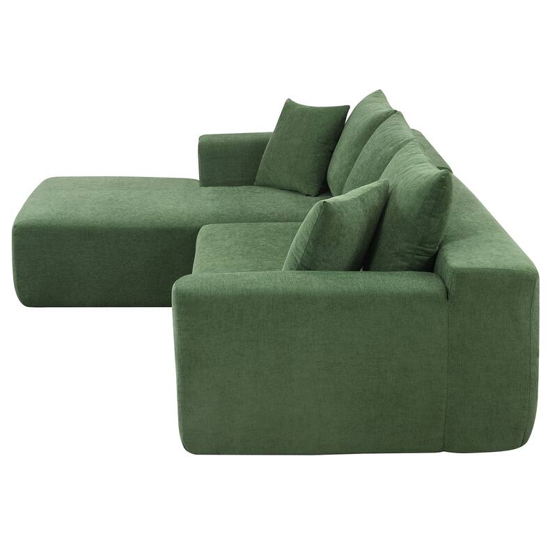 109*68" Modular Sofa Set, Green Chenille, 2 PC, L-Shape, No Assembly