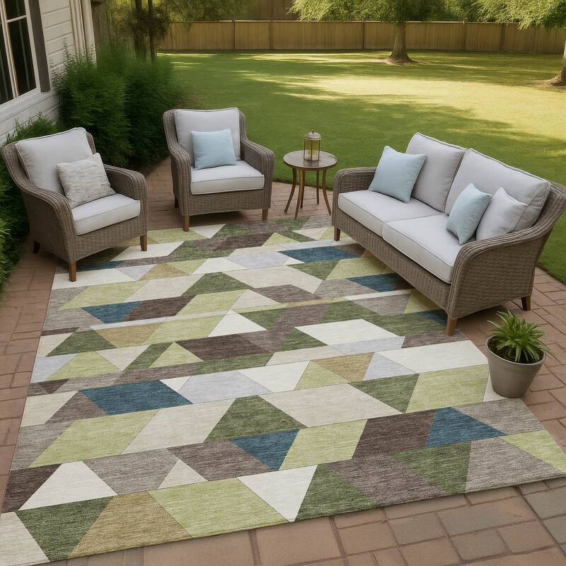 Machine Washable Indoor/ Outdoor Modern DeVaughn Chantille Rug - Olive - 8' x 10'